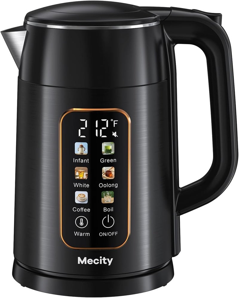 Mecity Electric Kettle 1.7L Touch Screen Temperature Control Water Boiler, No Plastic Contact with Water. 6 Preset Temperature Programs, 2 Hours Keep Warm, Black - Image 1